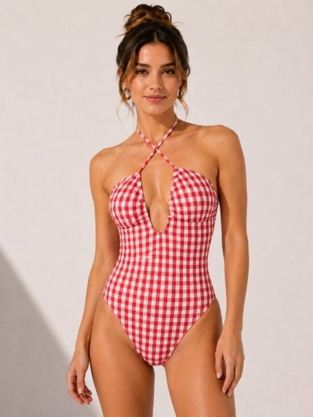Wild Fable Red Gingham High Leg One Piece Swimsuit XS NWOT
